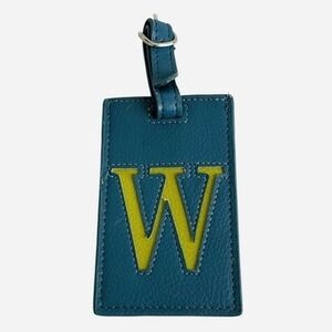 Pair of Teal Mustard Leather Luggage Tags Letter W Monogram New